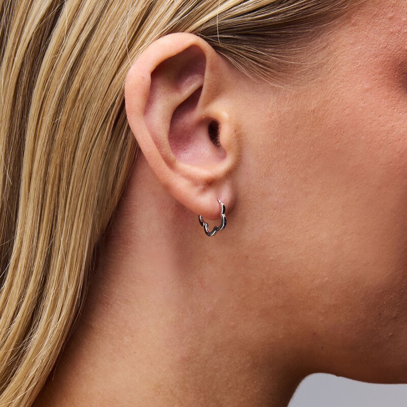 Solid Sterling Silver Flower Outline Huggie Hoops