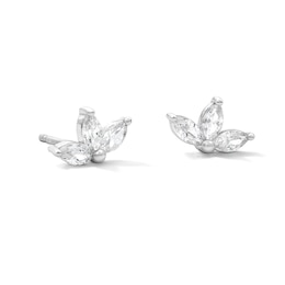 Solid Sterling Silver CZ Marquise Cluster Studs