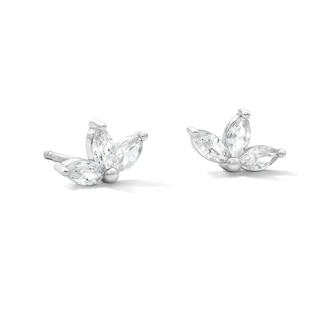 Solid Sterling Silver CZ Marquise Cluster Studs