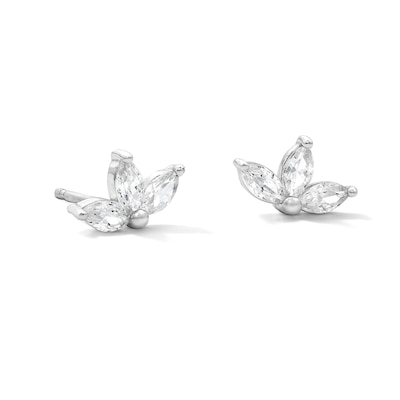 Solid Sterling Silver CZ Marquise Cluster Studs