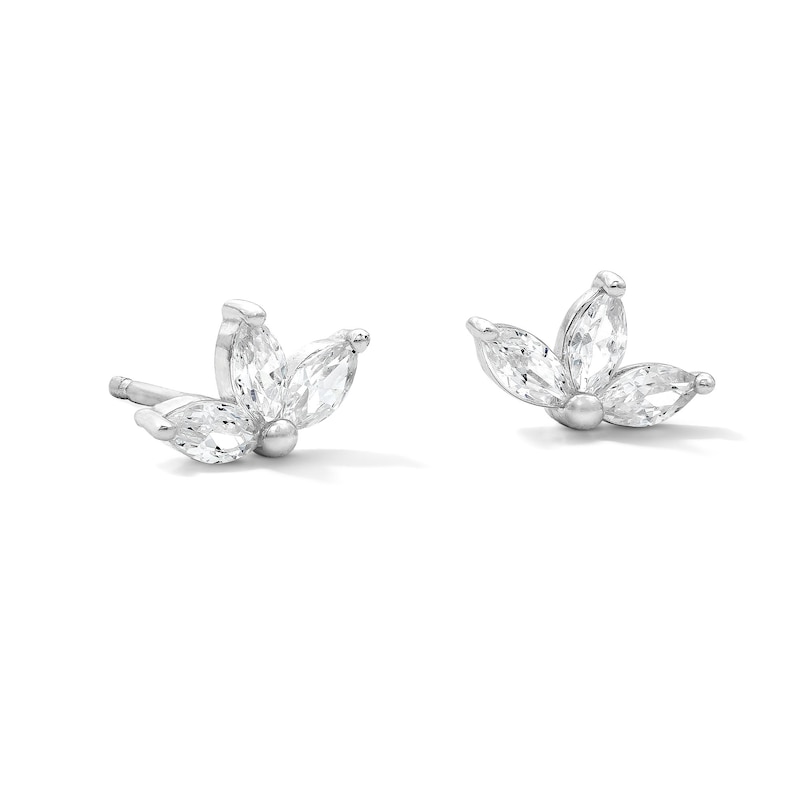 Main Image 1 of Solid Sterling Silver CZ Marquise Cluster Studs