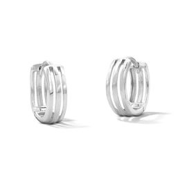 Solid Sterling Silver Triple Row Huggie Hoops