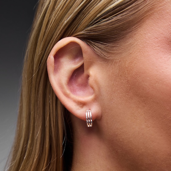 Solid Sterling Silver Triple Row Huggie Hoops