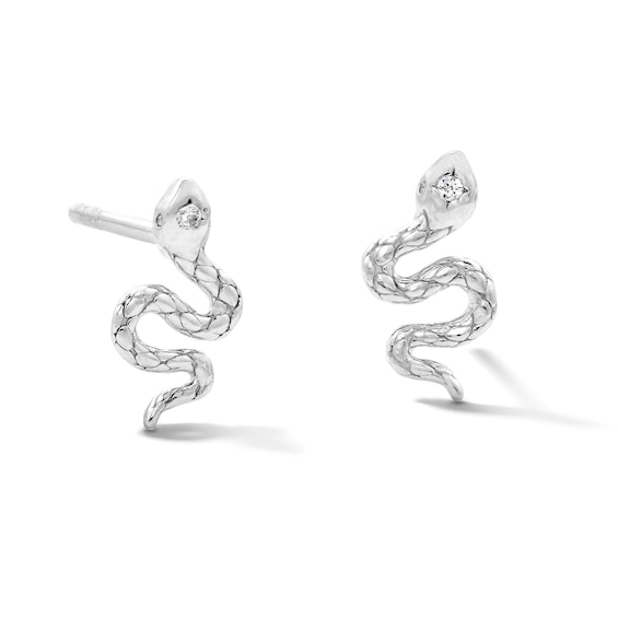Solid Sterling Silver CZ Snake Studs