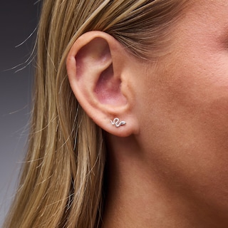 Solid Sterling Silver CZ Snake Studs