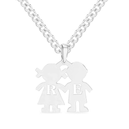 Sterling Silver Couple Initial Pendant - 18"