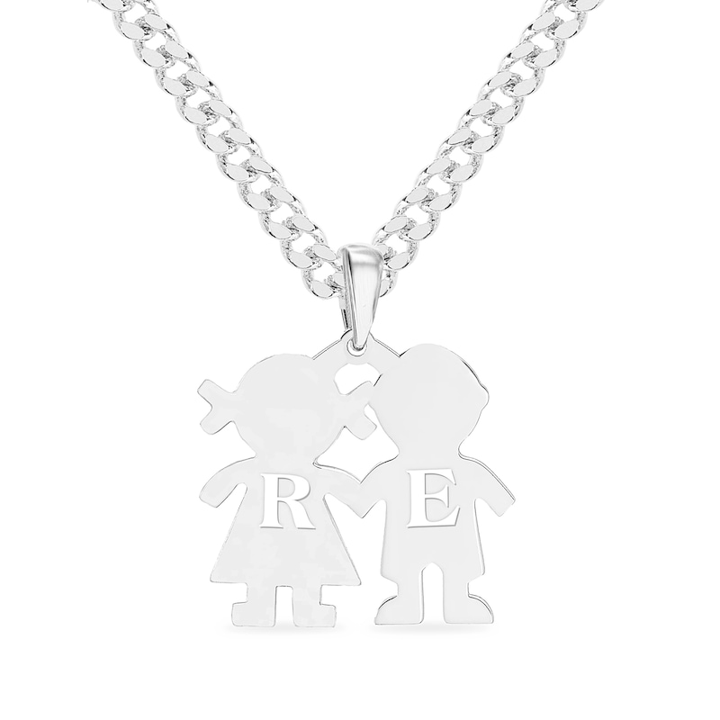Sterling Silver Couple Initial Pendant - 18"