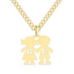 14K Yellow Gold Plated Couple Initial Pendant - 18"