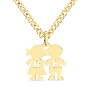 14K Yellow Gold Plated Couple Initial Pendant - 18"