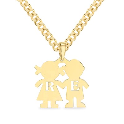 14K Yellow Gold Plated Couple Initial Pendant - 18"