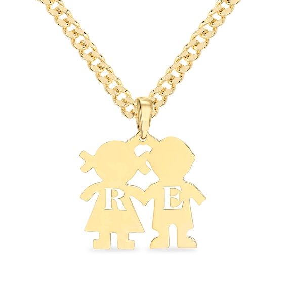 14K Yellow Gold Plated Couple Initial Pendant - 18"