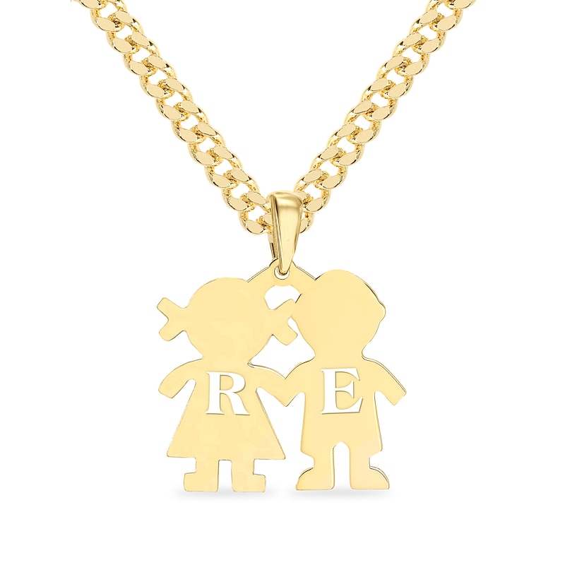 14K Yellow Gold Plated Couple Initial Pendant - 18"