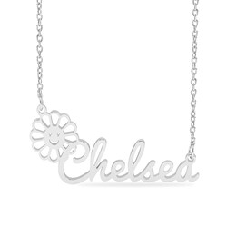 Sterling Silver Flower Script Name Necklace - 18"