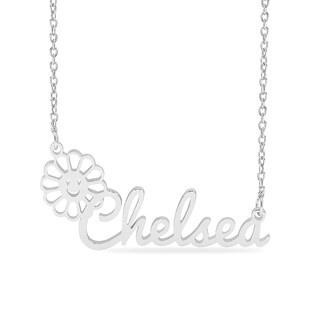Sterling Silver Flower Script Name Necklace - 18"