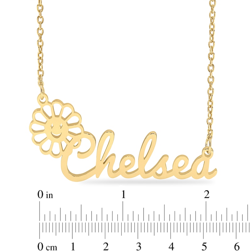 Main Image 2 of 14K Yellow Gold Plate Flower Script Name Necklace - 18"