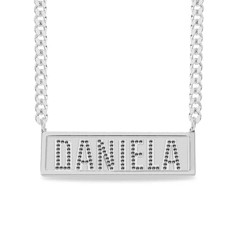 Sterling Silver Bar Name Curb Chain Necklace - 18" + 2"