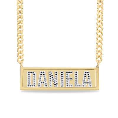14K Yellow Gold Plated Bar Name Curb Chain Necklace - 18" + 2"