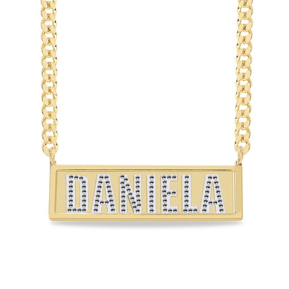 14K Yellow Gold Plated Bar Name Curb Chain Necklace - 18" + 2"