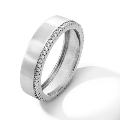 Solid Sterling Silver CZ Edge Band - Size 10