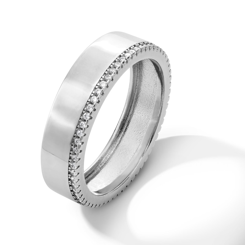 Main Image 2 of Solid Sterling Silver CZ Edge Band - Size 10