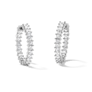 Solid Sterling Silver Princess-Cut CZ Inside-Out Hoops