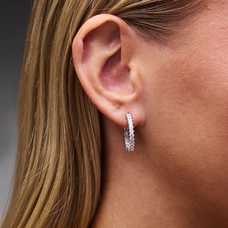Solid Sterling Silver Princess-Cut CZ Inside-Out Hoops