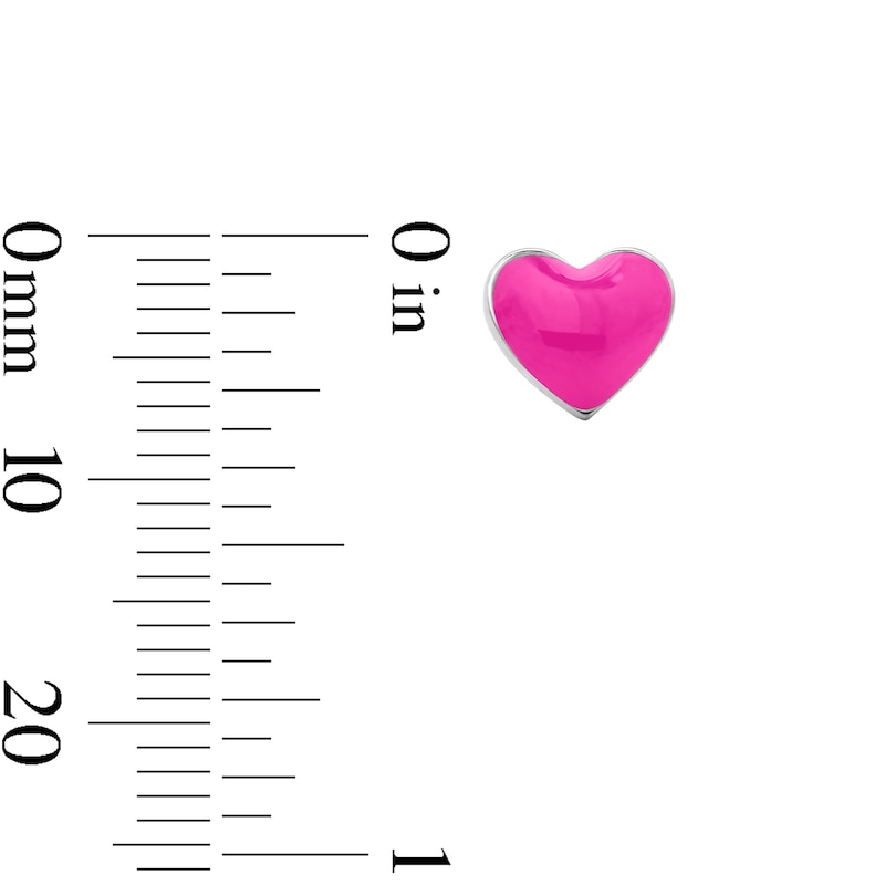 Solid Sterling Silver Pink Enamel Heart Studs