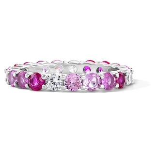 Solid Sterling Silver CZ Pink Ombré Eternity Band - Size 7