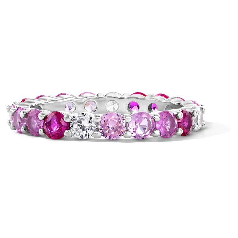 Main Image 1 of Solid Sterling Silver CZ Pink Ombré Eternity Band - Size 7