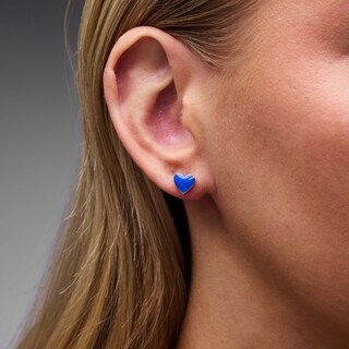 Solid Sterling Silver Blue Enamel Heart Studs