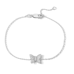 Solid Sterling Silver CZ Butterfly Cable Chain Bracelet - 7.25" + 1"