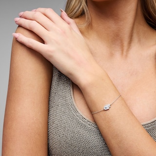 Solid Sterling Silver Blue and White CZ Hamsa Bracelet - 7.25" + 1"