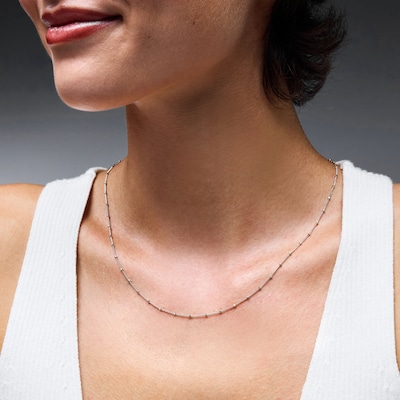 Solid Sterling Silver Saturn Bead Curb Chain - 18"