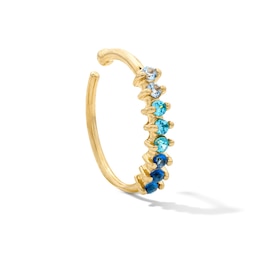 14K Solid Gold Lab-Created Sapphire, Lab-Created Blue Spinel and Blue CZ Ombré Nose Hoop - 22G 5/16"