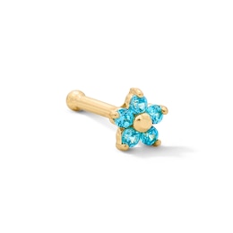 14K Semi-Solid Gold Blue CZ Nose Stud - 22G 1/4"