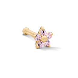 14K Semi-Solid Gold CZ Pink Nose Stud - 22G 1/4"