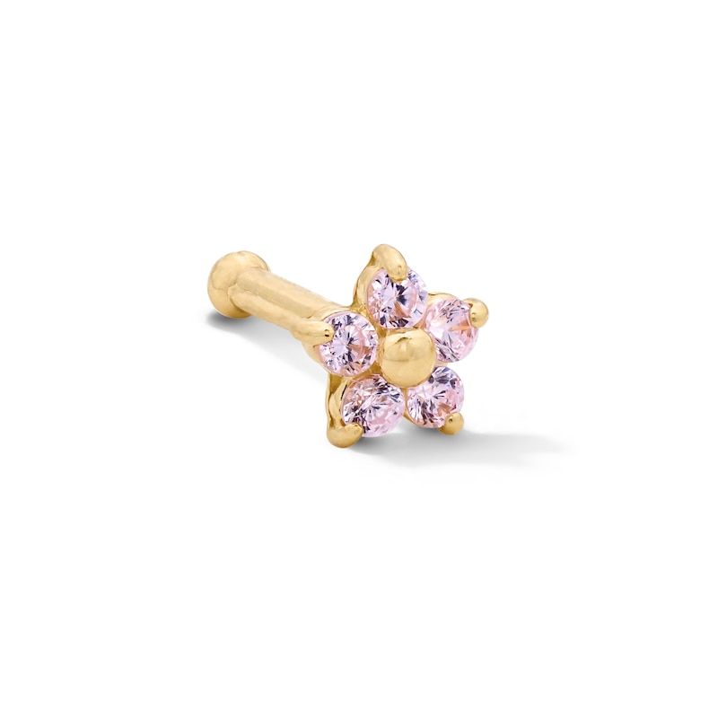 14K Semi-Solid Gold CZ Pink Nose Stud - 22G 1/4"
