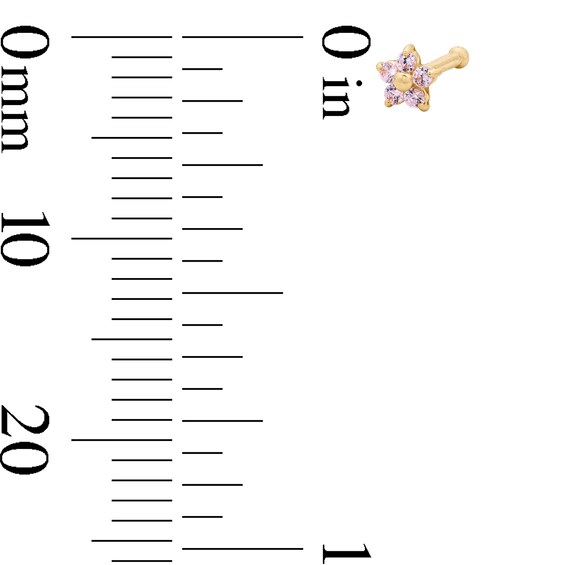 14K Semi-Solid Gold CZ Pink Nose Stud - 22G 1/4"