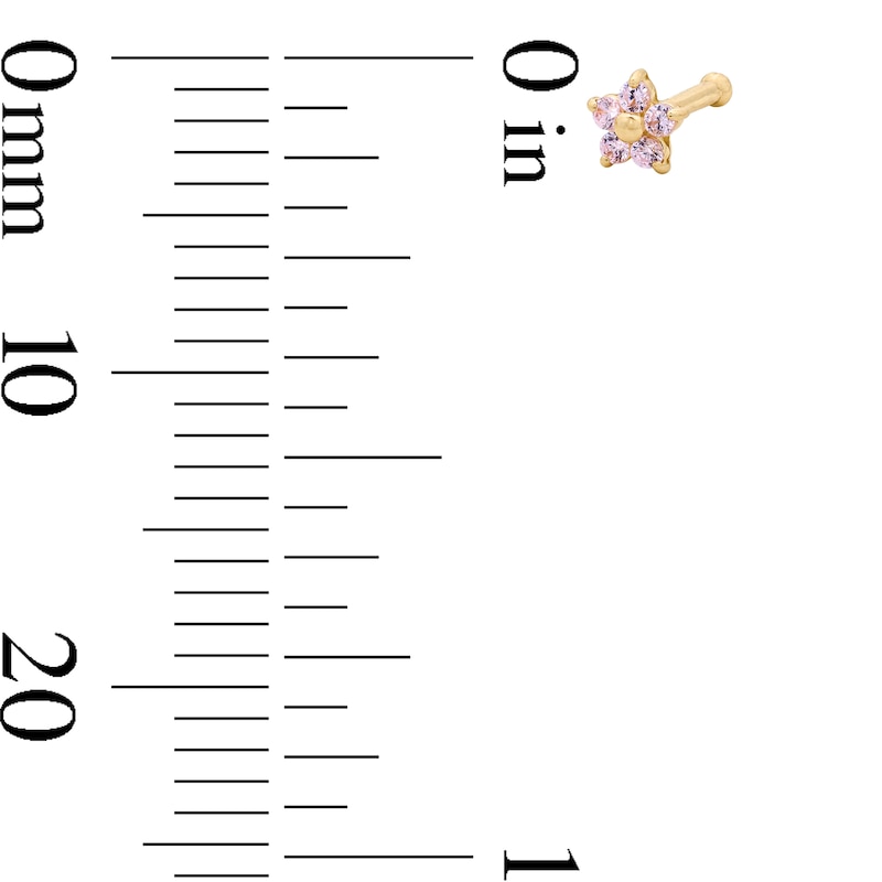 Main Image 2 of 14K Semi-Solid Gold CZ Pink Nose Stud - 22G 1/4"