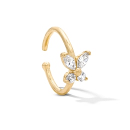 14K Solid Yellow Gold Marquise & Round CZ Nose Hoop - 20G 5/16"