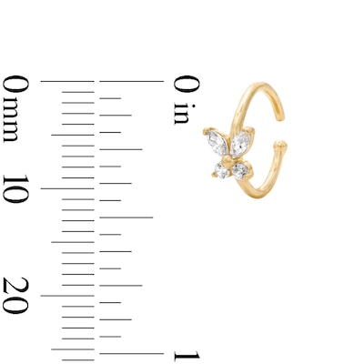 14K Solid Yellow Gold Marquise & Round CZ Nose Hoop - 20G 5/16"