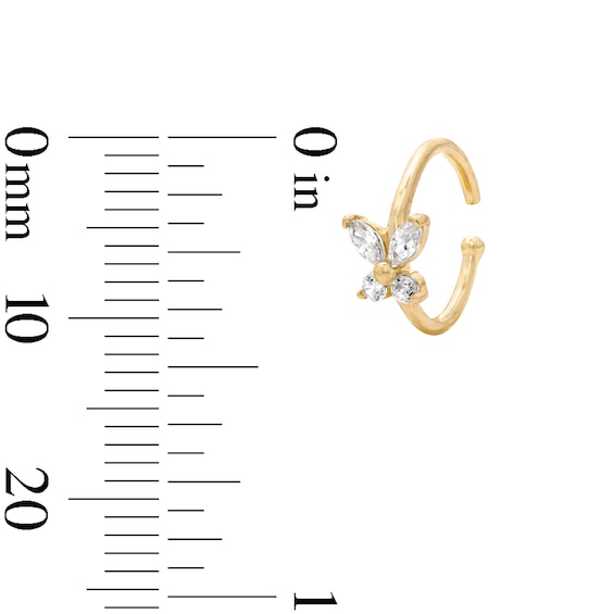 14K Solid Yellow Gold Marquise & Round CZ Nose Hoop - 20G 5/16"