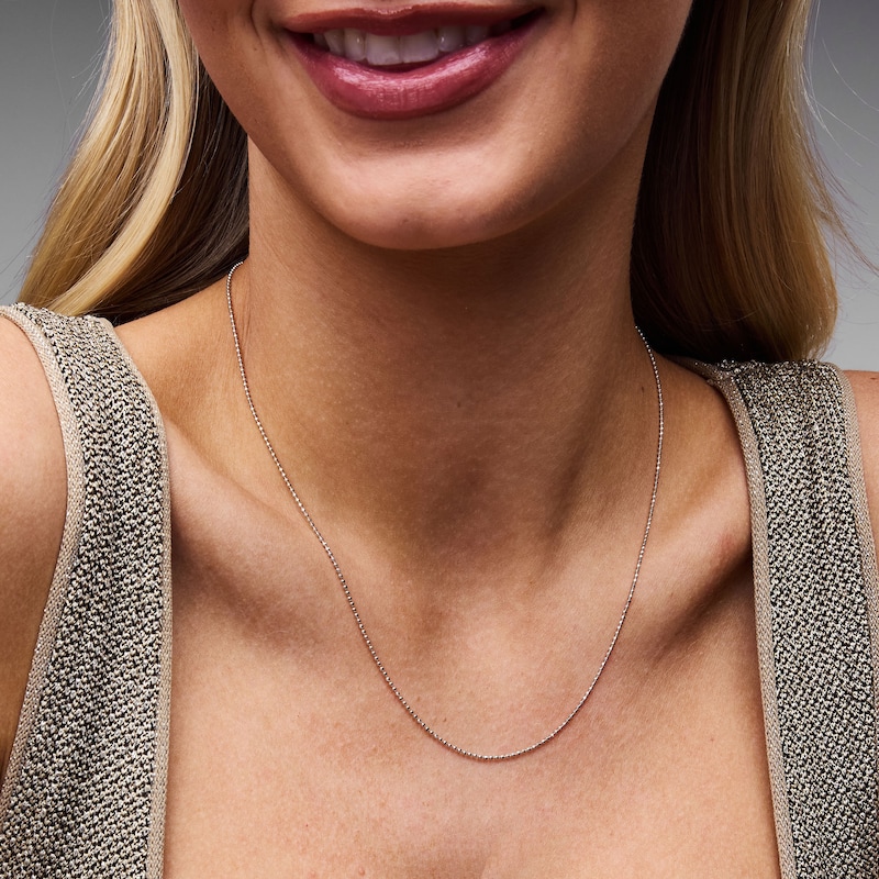 Main Image 2 of Solid Sterling Silver Diamond-Cut Bead Chain - 18"