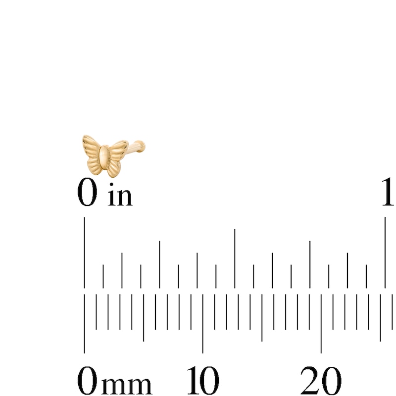Main Image 2 of 14K Solid Gold Butterfly Nose Stud - 22G 1/4"