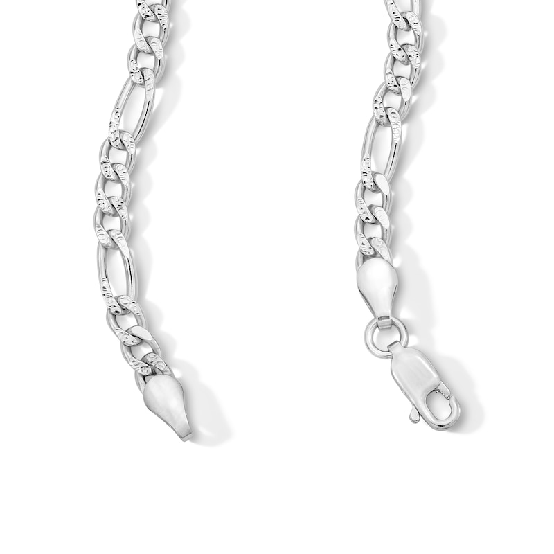 Main Image 3 of Solid Sterling Silver Pavé Diamond-Cut Figaro Chain - 20"