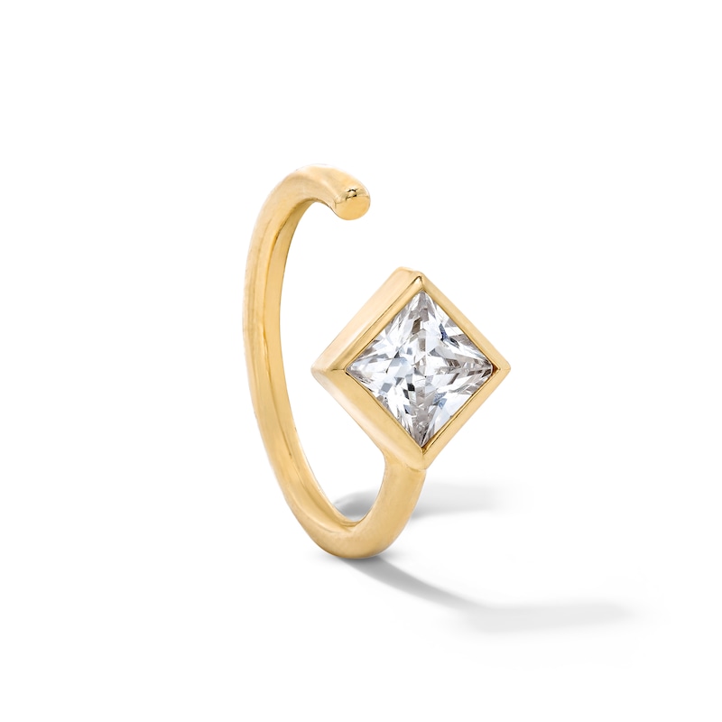 14K Solid Gold Princess-Cut CZ Nose Ring - 22G 5/16"