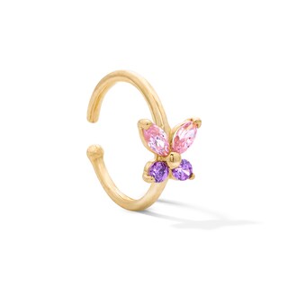 14K Solid Yellow Gold Pink and Purple CZ Butterfly Nose Hoop - 20G 5/16"