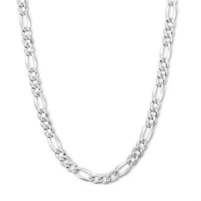 Solid Sterling Silver 5.7mm Diamond-Cut Figaro Chain - 20"