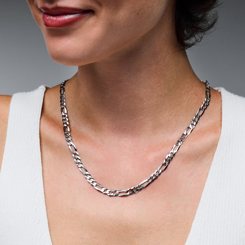 Main Image 2 of Solid Sterling Silver Pavé Diamond-Cut Figaro Chain - 20"