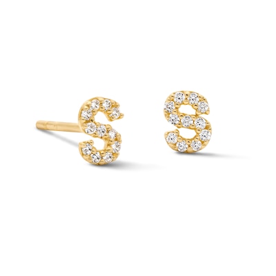 10K Solid Gold CZ Initial “S” Studs